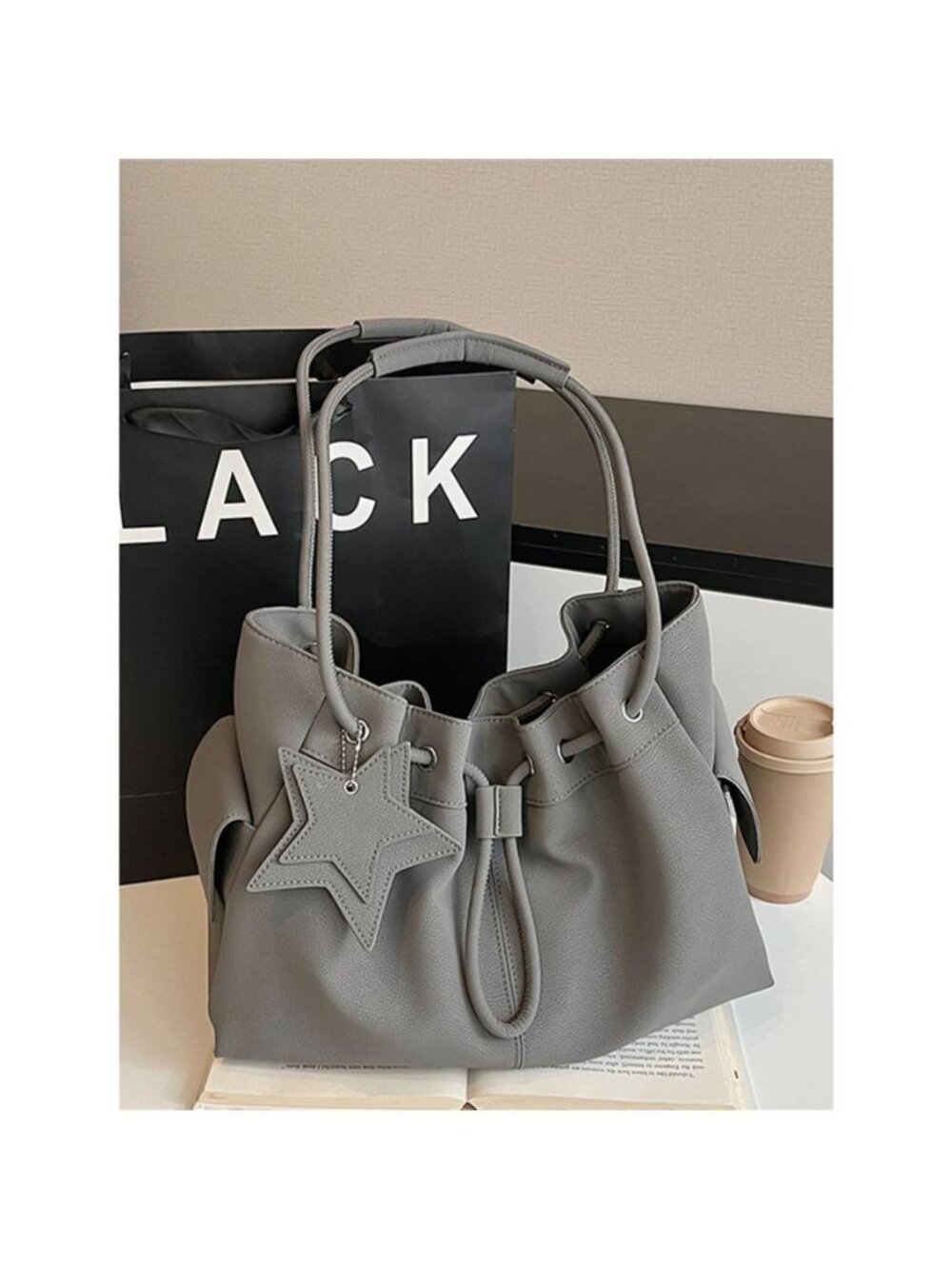Drawstring Shoulder Bag with Star Charm